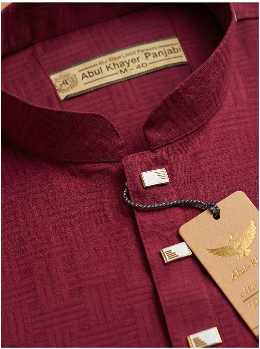 China popcorn fabric panjabi - maroon color - Image 3